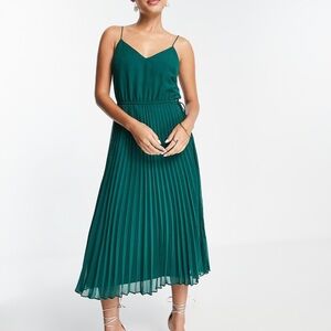 ASOS Design Pleated Cami Midi Dress Green 12 New